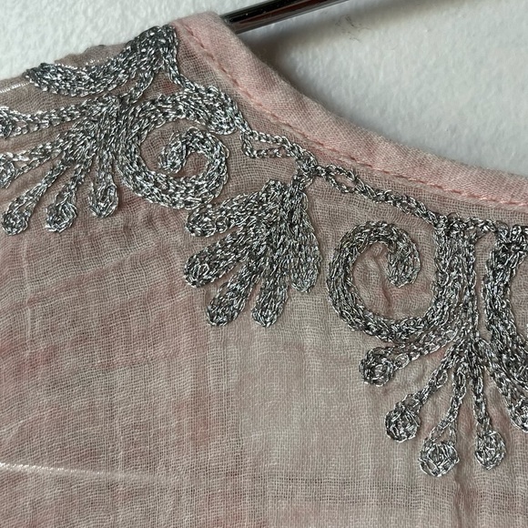 Just Bee sheer silver metallic embroidered medallion swim beach coverup one size - Picture 7 of 10